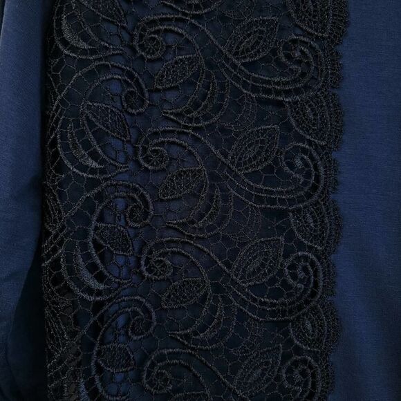 Ann Taylor Navy Top M with Lace & Pleats - Picture 4 of 11
